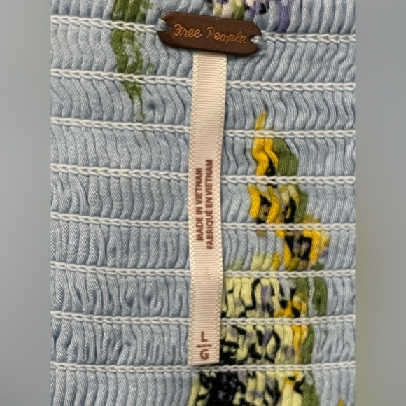 Free People Happy Heart Ruched Blue Floral Dress Large - Picture 10 of 12